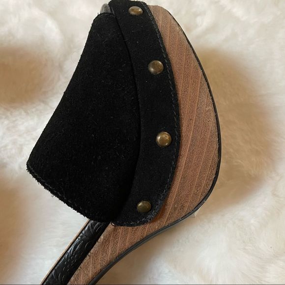 Free People Black Suede Peep Toe Platform Clog Sandals NWT, Size 7 - Picture 11 of 16